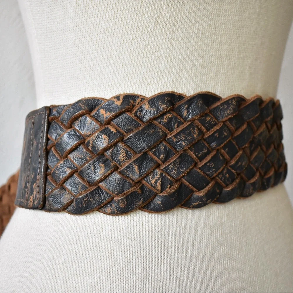 Arcangelo Blue Distressed Leather Braided Belt